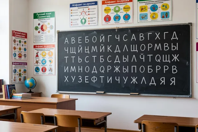 Tableau de l'alphabet cyrillique russe avec les 33 lettres et leur prononciation pour débutants
