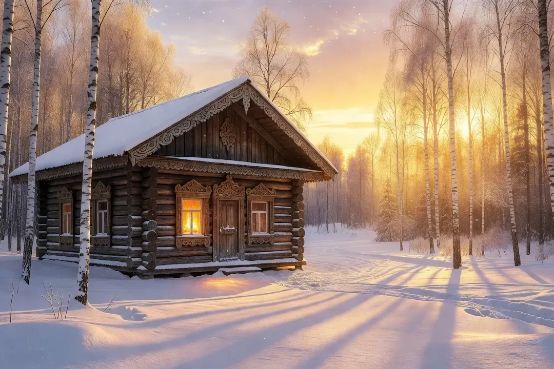 Isba russe traditionnelle en rondins de bois dans un village de la Russie centrale
