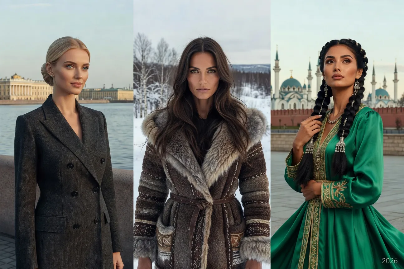 Triptyque jolies femmes russes Saint-Petersbourg Siberie Kazan